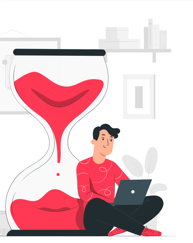 mobile app developer working in front of hourglass
